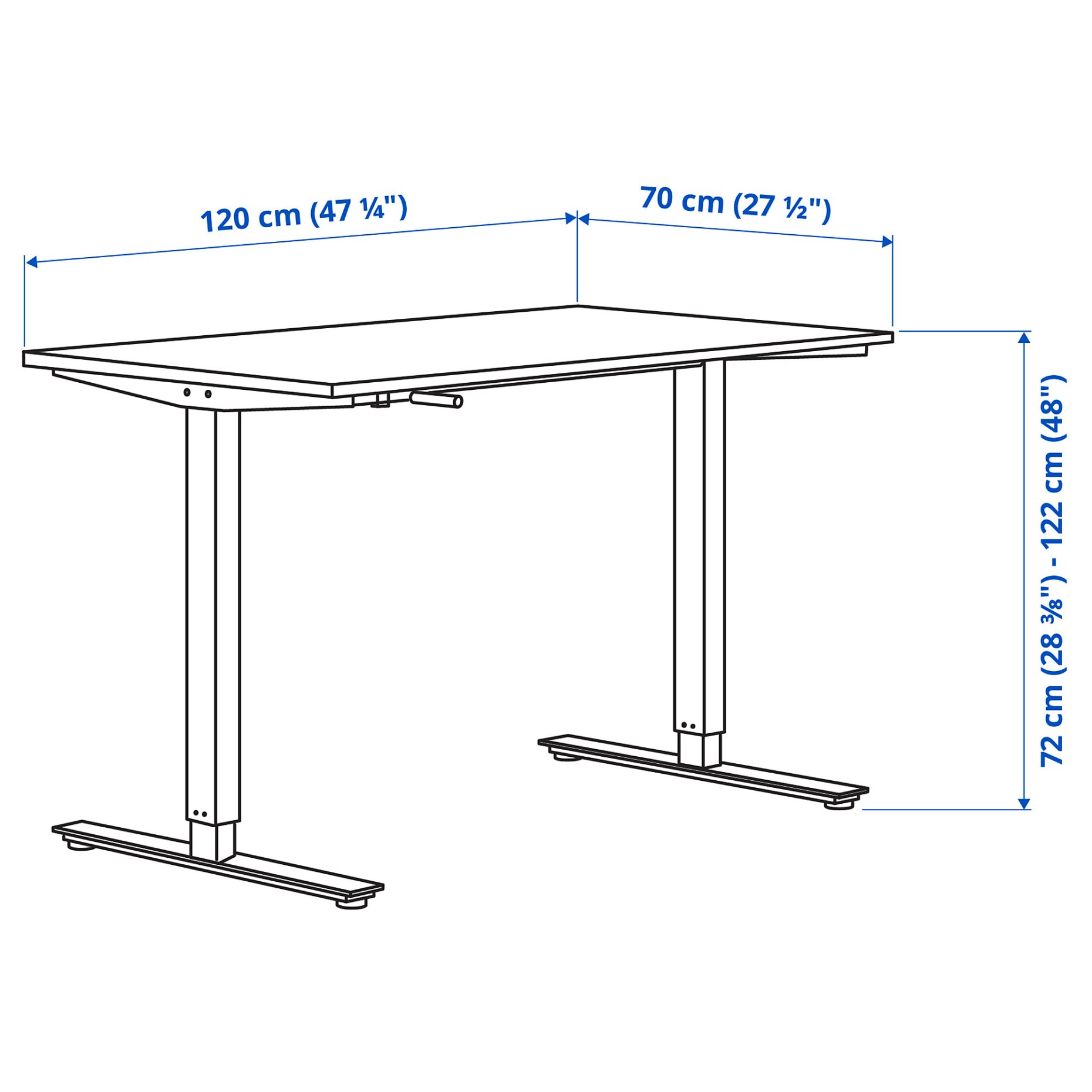 standard study table height cm