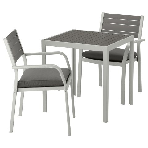 SJALLAND table and 2 chairs with armrests, outdoor, Grey ...