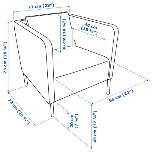 standard armchair dimensions cm