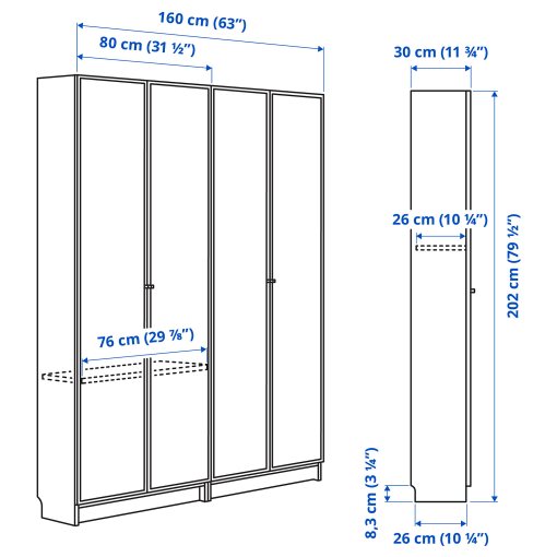 BILLY/HOGBO bookcase combination with glass doors, 160x202 cm 49483662